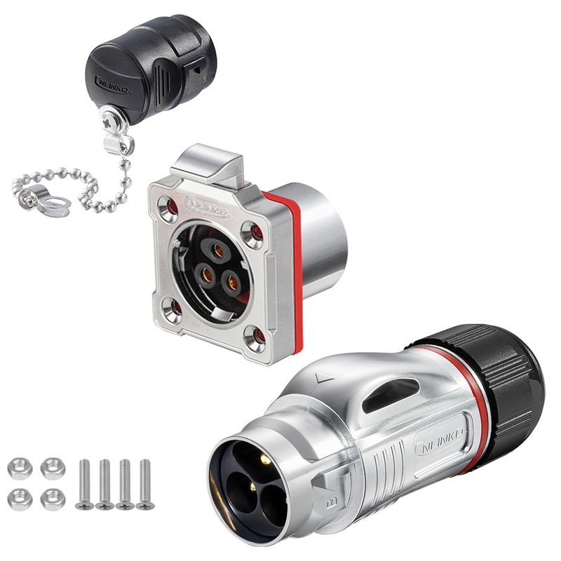CNLINKO BD-24 3 PIN Industrial Waterproof Connectors, IP68 Circular Connector, Hard Metal Anti-Interference Shell, Quick Plug Aviation Connector, M24 Panel Mount Flange Socket (3 Pin) - Image 1